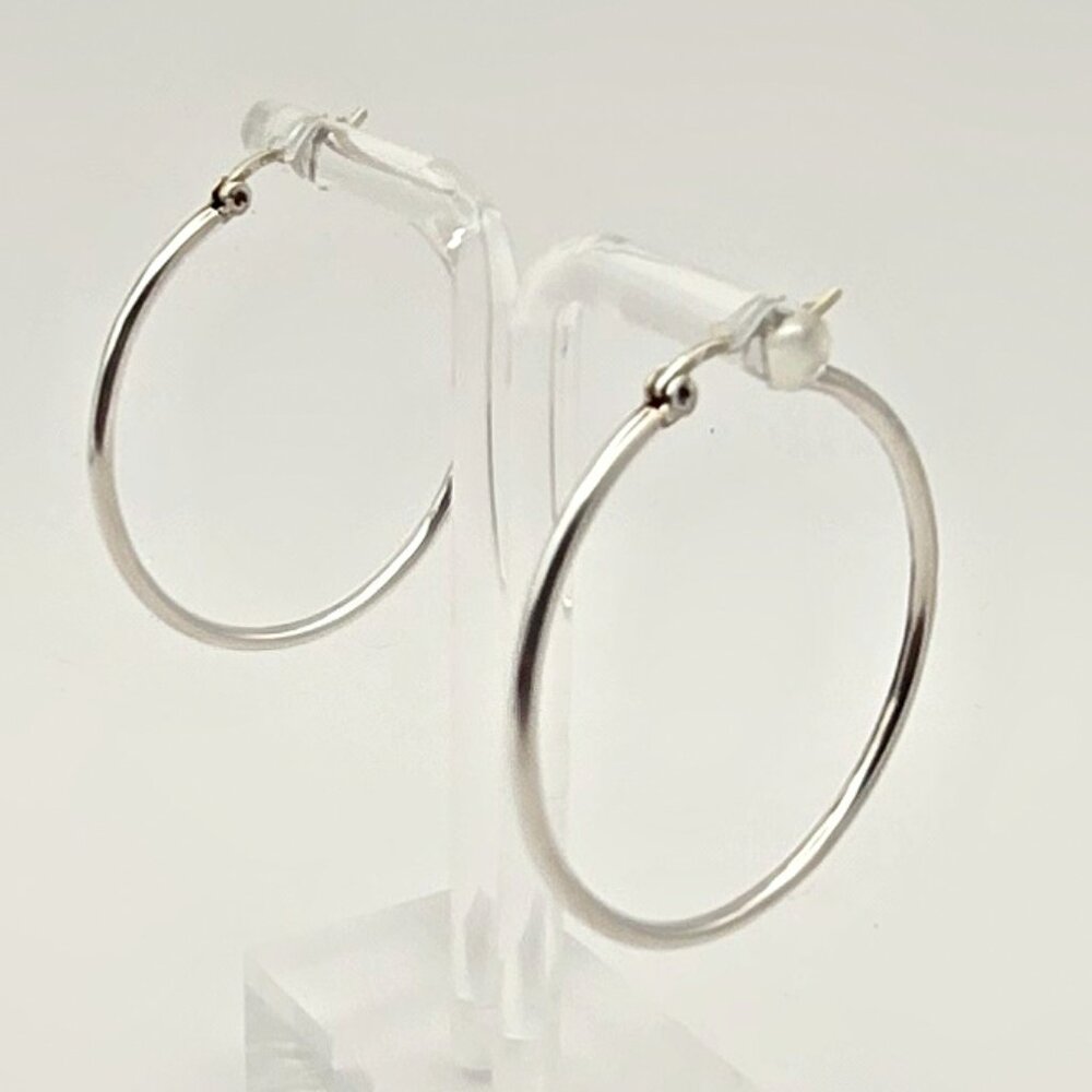 Sterling 1.5" Silver Hoop Earrings - Picture 5 of 6